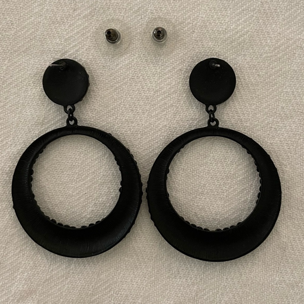 White House Black Market Black Beaded Hoop Earrings - Picture 4 of 4